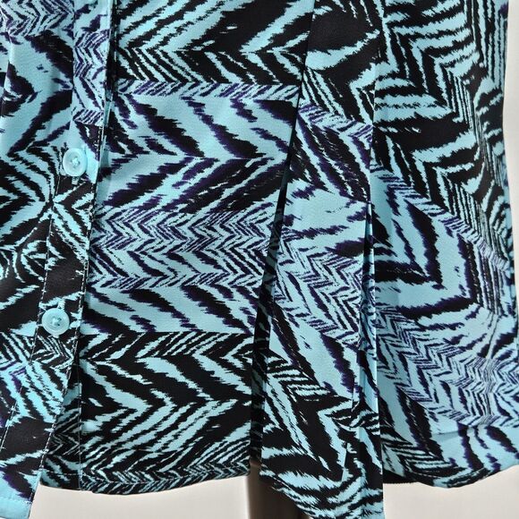 Dana Buchman Womens Pleated Button Up Top Size Medium Geometric Chevron Tribal - Picture 4 of 12